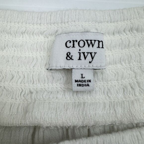 Crown & Ivy Women’s Large White Embroidered Peasant Boho Blouse Top L - Picture 9 of 10